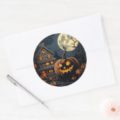 Pompoen in Halloween dorp Ronde Sticker (Envelop)