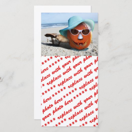 Pompoen in het strand feestdagenkaart (Voorkant / Achterkant)