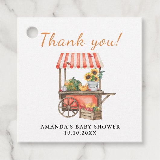 Pompoen is onderweg Baby shower Dank u Bedankjes Labels (Voorkant)