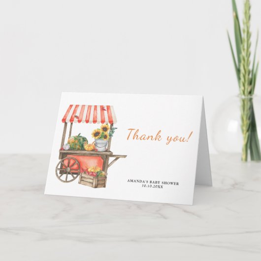 Pompoen is onderweg Baby shower Dank u Bedankkaart (Voorkant)