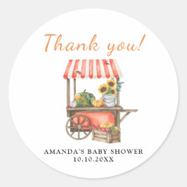 Pompoen is onderweg Baby shower Dank u Ronde Sticker