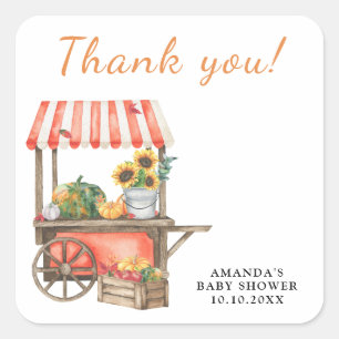 Pompoen is op komst Baby Shower Bedankt Vierkante Sticker