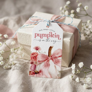 Pompoen is op komst Roze Pompoen Baby Shower Cadeaulabel