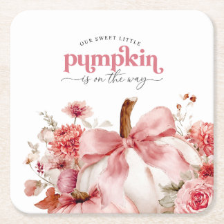 Pompoen Is Op Weg Roze Pompoen Baby Shower Kartonnen Onderzetters