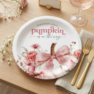 Pompoen Is Op Weg Roze Pompoen Baby Shower Papieren Bordje