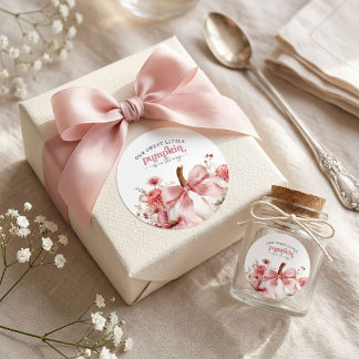 Pompoen Is Op Weg Roze Pompoen Baby Shower Ronde Sticker