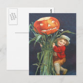 Pompoen Jack O lantaarn Cornstalk Boy Briefkaart (Voorkant / Achterkant)