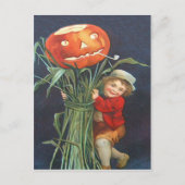 Pompoen Jack O lantaarn Cornstalk Boy Briefkaart (Voorkant)