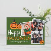 pompoen jack-o-lantaarn Happy Halloween 3 Foto Feestdagenkaart (Staand voorkant)