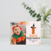 pompoen jack-o-lantaarn Happy Halloween Foto Feestdagenkaart (Staand voorkant)