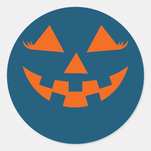 Pompoen Jack O Lantaarn met meisje Eyelashes Ronde Sticker (Voorkant)