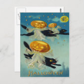 Pompoen Jack O lantaarn zwarte kat heks Briefkaart (Voorkant / Achterkant)
