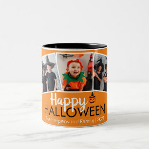 pompoen jack-o-lantern Halloween Familie 3 Foto Tweekleurige Koffiemok