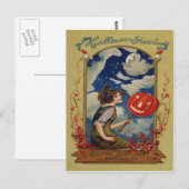 Pompoen Jack O Lantern Heks Maan Briefkaart (Voorkant / Achterkant)