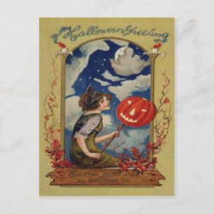 Pompoen Jack O Lantern Heks Maan Briefkaart