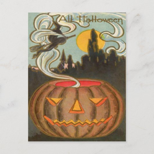 Pompoen Jack O Lantern Heks Volle Maan Briefkaart (Voorkant)