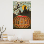 Pompoen Jack O Lantern Heks Volle Maan Poster (Keuken)