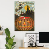 Pompoen Jack O Lantern Heks Volle Maan Poster (Thuiskantoor)