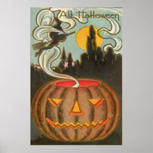 Pompoen Jack O Lantern Heks Volle Maan Poster