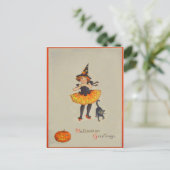 Pompoen Jack O Lantern Heks Zwarte Kat Briefkaart (Staand voorkant)