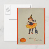 Pompoen Jack O Lantern Heks Zwarte Kat Briefkaart (Voorkant / Achterkant)