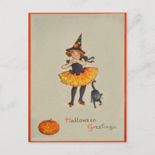 Pompoen Jack O Lantern Heks Zwarte Kat Briefkaart