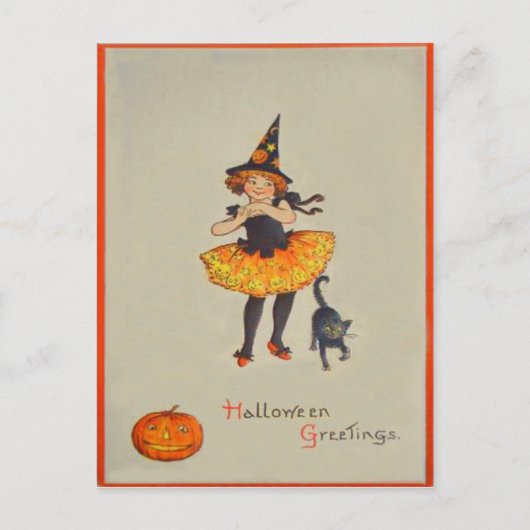 Pompoen Jack O Lantern Heks Zwarte Kat Briefkaart (Voorkant)