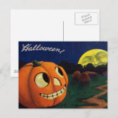 Pompoen Jack O Lantern Man In De Maan Briefkaart (Voorkant / Achterkant)
