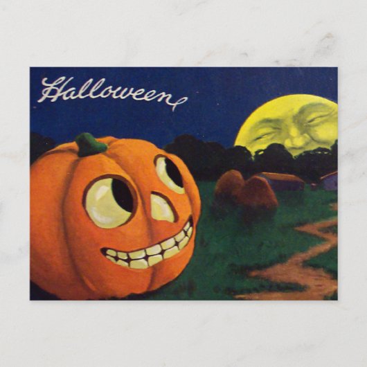 Pompoen Jack O Lantern Man In De Maan Briefkaart (Voorkant)