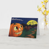 Pompoen Jack O Lantern Man In De Maan Kaart (Gele Bloem)