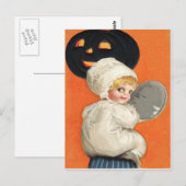 Pompoen Jack O Lantern Meisje Briefkaart (Voorkant / Achterkant)