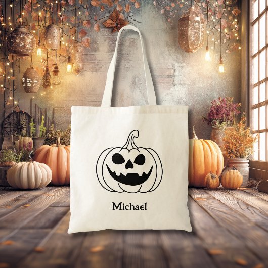 Pompoen Jack O Lantern Met Naam Tote Bag