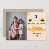pompoen jack-o-lantern Prettig Halloween Foto Feestdagenkaart (Voorkant / Achterkant)