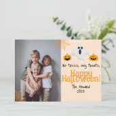pompoen jack-o-lantern Prettig Halloween Foto Feestdagenkaart (Staand voorkant)