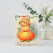 Pompoen Jack O' Lantern Sneeuwman Briefkaart (Staand voorkant)