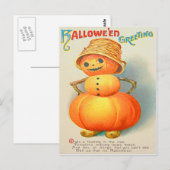Pompoen Jack O' Lantern Sneeuwman Briefkaart (Voorkant / Achterkant)