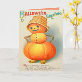 Pompoen Jack O' Lantern Sneeuwman Kaart (Gele Bloem)