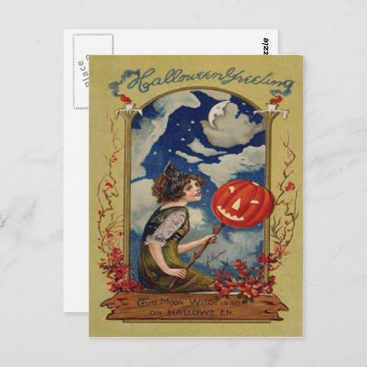 Pompoen Jack O Lantern Witch Moon Briefkaart (Voorkant / Achterkant)
