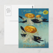 Pompoen Jack O Lantern Zwarte Kat Heks Briefkaart (Voorkant / Achterkant)
