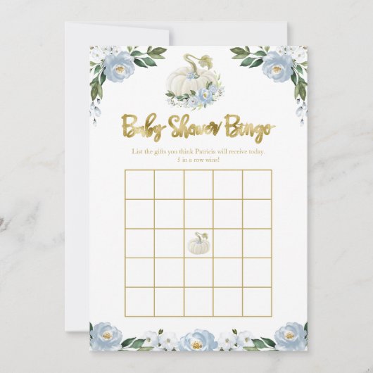 Pompoen Jongen Herfst Baby Shower Bingo (Voorkant)