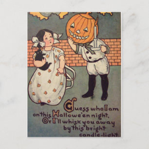 Pompoen Jongen (Oude Halloweenkaart) Briefkaart