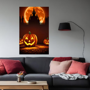 Pompoen, kasteel en maan   AI Art Poster