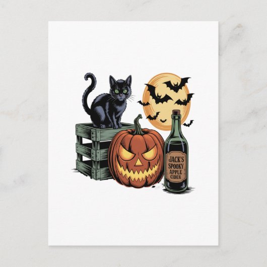 Pompoen Kat Bier Halloween Briefkaart (Voorkant)