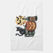 Pompoen Kat Bier Halloween Theedoek (Verticaal)