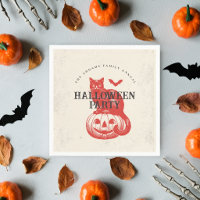 Pompoen Kat Oranje Rood Vintage Halloween Feest
