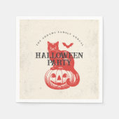 Pompoen Kat Sinaasappel Rode Vintage Halloween Par Servet (Voorkant)