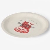 Pompoen Kat Sinaasappel Rood Halloween Party Papieren Bordje (Gekanteld)