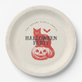 Pompoen Kat Sinaasappel Rood Halloween Party Papieren Bordje (Voorkant)