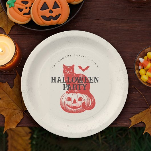 Pompoen Kat Sinaasappel Rood Halloween Party Papieren Bordje