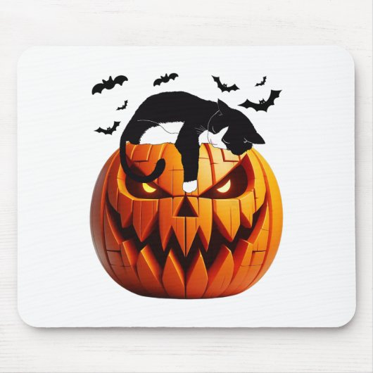 Pompoen kat Tuxedo Halloween brengen opwinding voo Muismat (Voorkant)